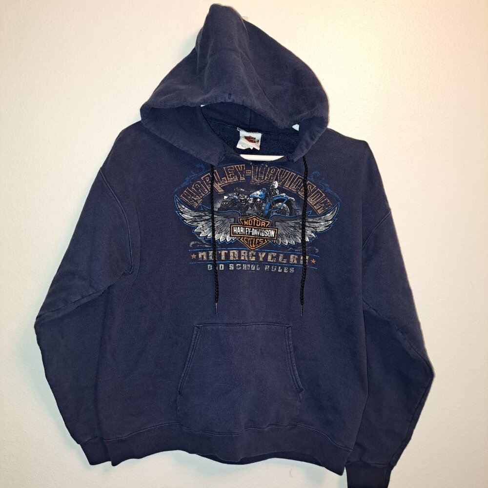 Harley Davidson Motorcycles "Old School Rules "Long Sleeve Hooded Sweatshirt